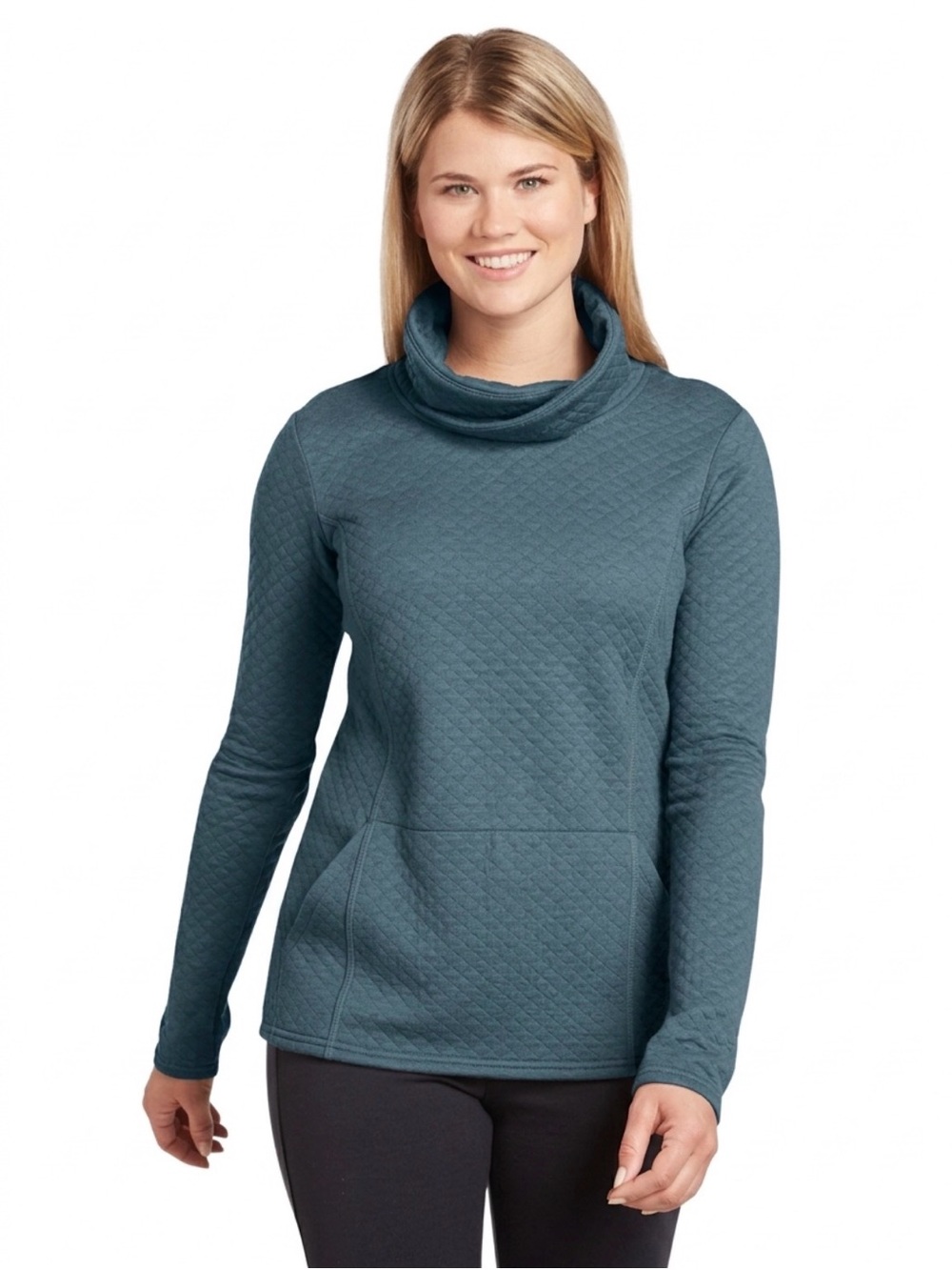 Kuhl Athena Pewter Green Athena Diamond Quilted Cowl Neck Pullover Size Medium